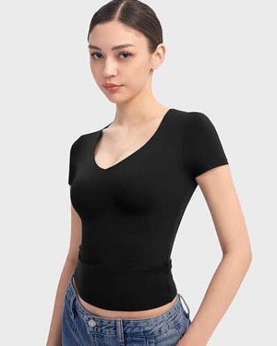 V Neck T Shirts for Women Short Sleeve